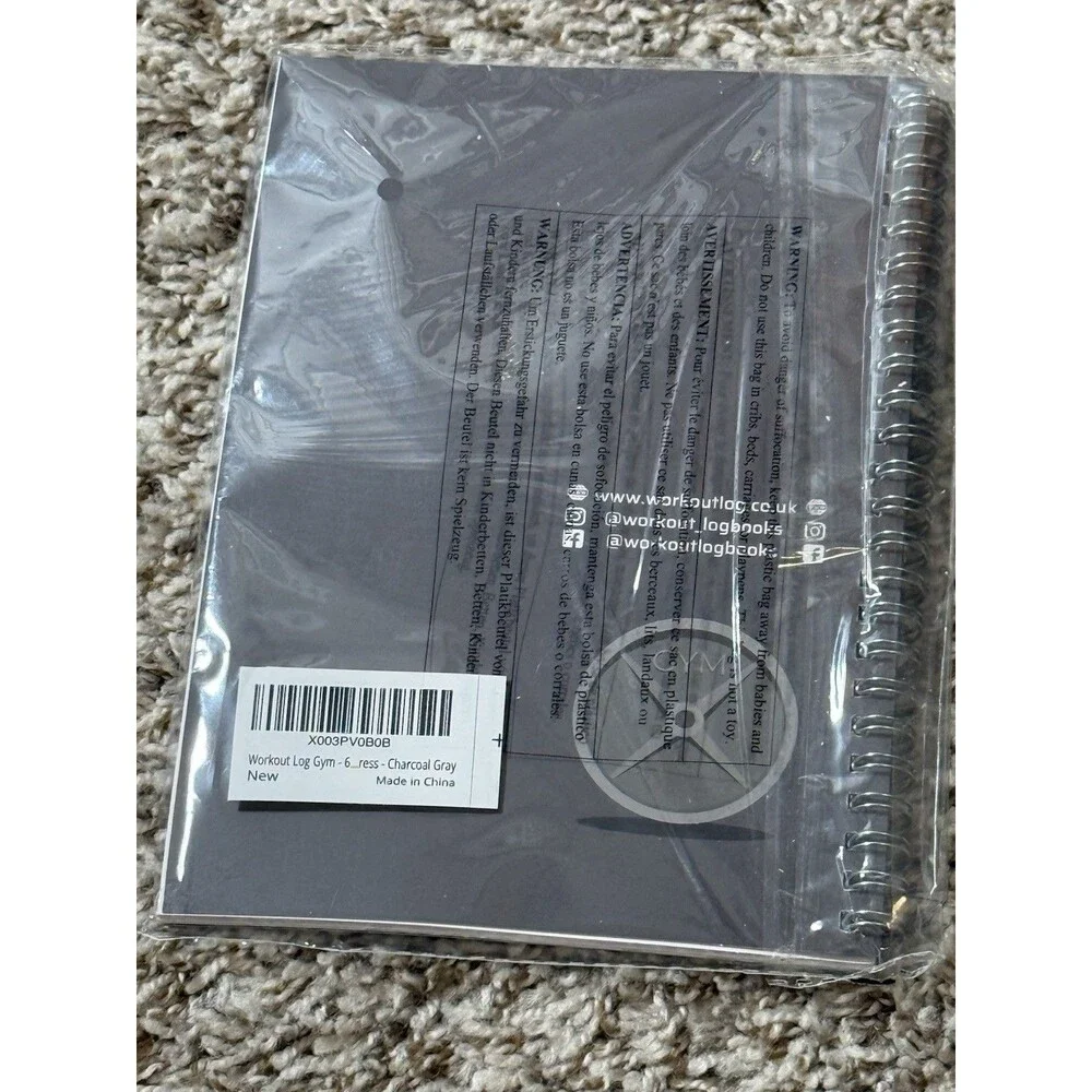 Workout Log Gym Personalised Training Diary Charcoal Gray Spiral Notebook New